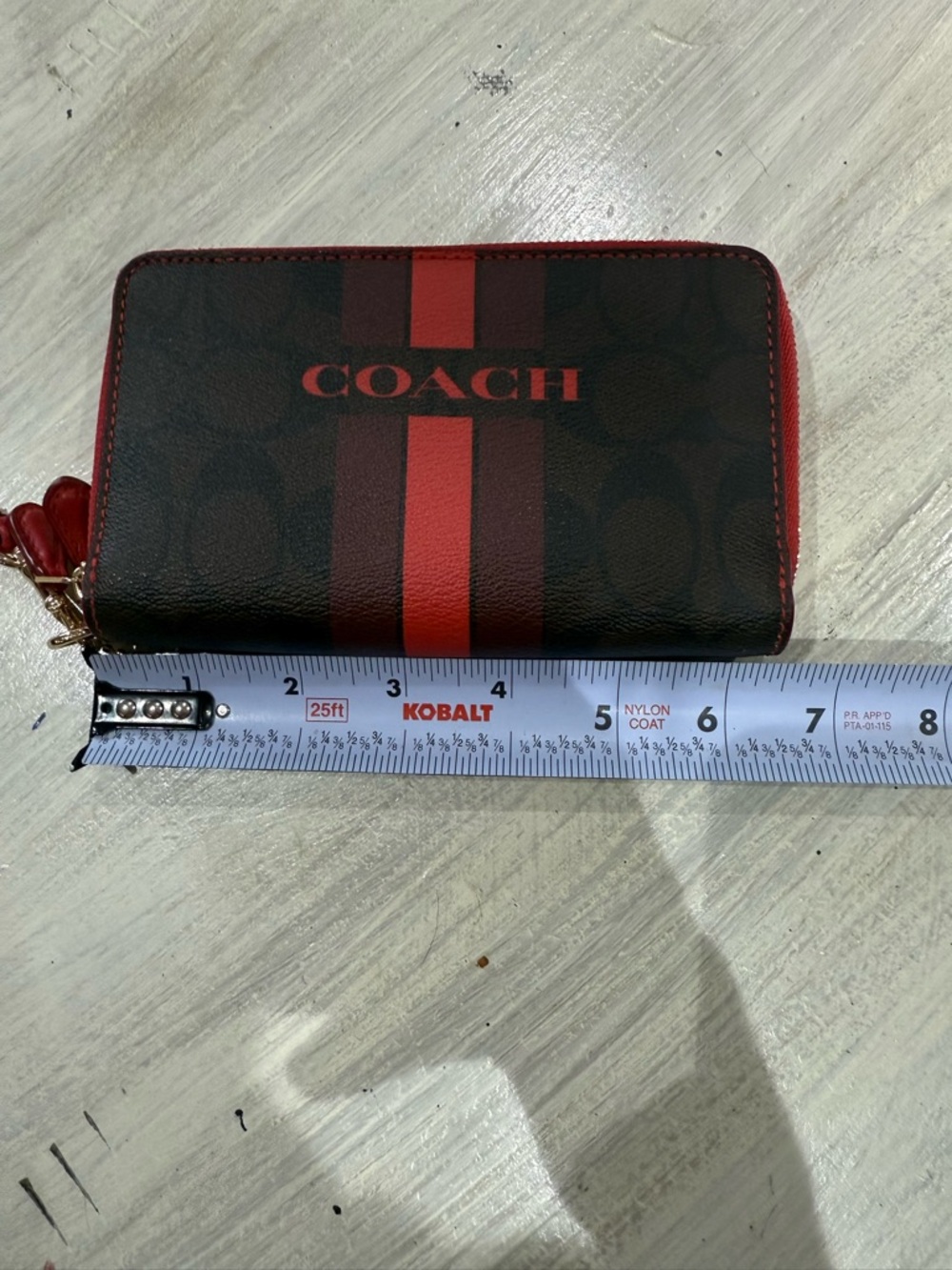 Coach Brown Double Zip Wallet with Red Signature Stripe Accent - Picture 12 of 14